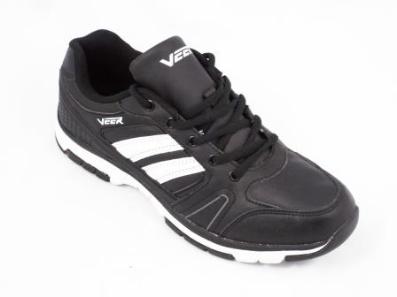 Adidasi barbati negri cu dungi albe din piele naturala & inlocuitor piele marca VEER, talpa flexibila. biashoes.ro imagine reduceri